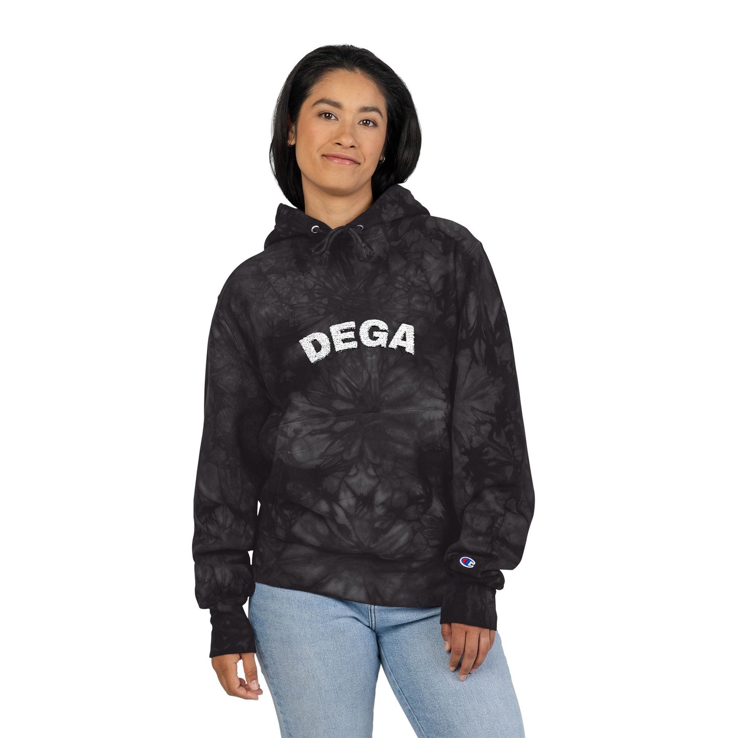 Unisex Tie-Dye Hoodie with Embroidered ‘DEGA’ | Trendy Gift, Streetwear Fashion, Cozy Layering, Festival Wear, Stylish Comfort