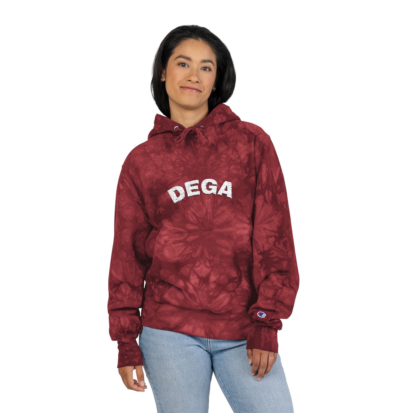 Unisex Tie-Dye Hoodie with Embroidered ‘DEGA’ | Trendy Gift, Streetwear Fashion, Cozy Layering, Festival Wear, Stylish Comfort