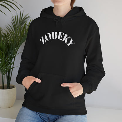 Unisex Hooded Sweatshirt with ZOBEKY Text - Cozy Casual Attire for Every Occasion, Gift for Friends, Lounge Wear, Fall Fashion